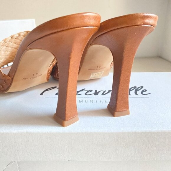 L'Intervalle Caramel Brown Woven Braided Square toe High  Heel Slides 41 - Picture 7 of 8